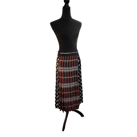 Zara Woman Mixed Print Pleated Midi Skirt Plaid Polka Dot Floral Black Red M - Picture 10 of 16